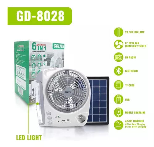 Ventilador Recargable PANEL SOLAR 8028